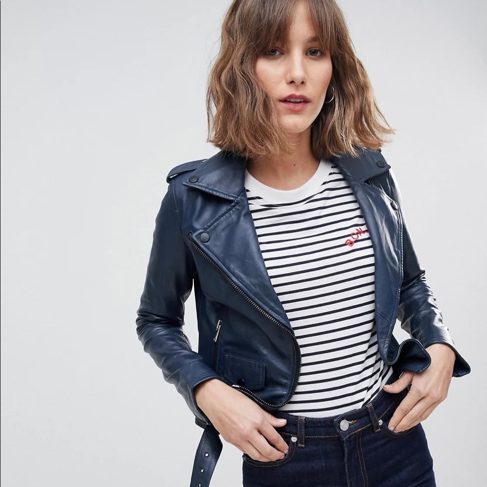 Barney’s originals  real colored leather motorcycle jacket.